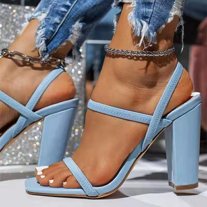 Sky blue Main Character Open-Toe Block Heels worn alternate view