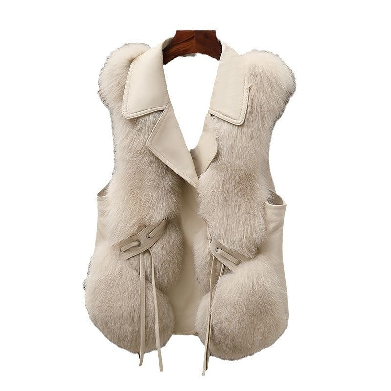 White Soft Power Faux-Fur Vest product-only front view.
