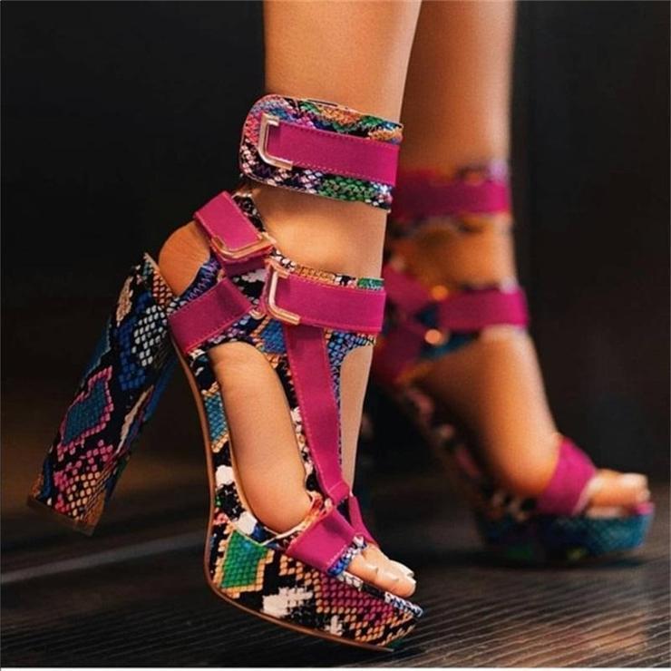 Unmapped multicolor printed buckle sandal supplier reference