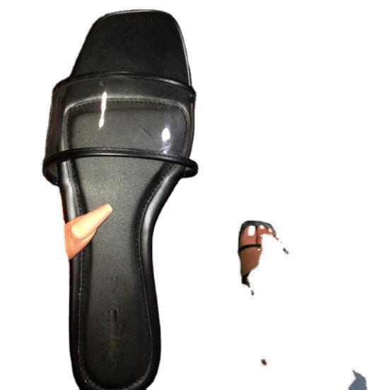 Clear Intent black square-toe slide isolated top view with clear vamp band and slim black toe strap