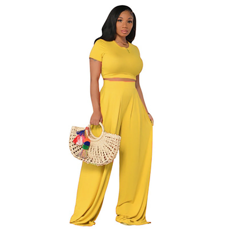 First Class Wide-Leg Set view of the cropped short-sleeve top and matching high-waist wide-leg trousers (image 10).