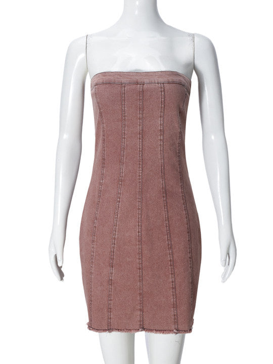 Penthouse Denim Tube Mini Dress supplier image 4 showing garment color and construction