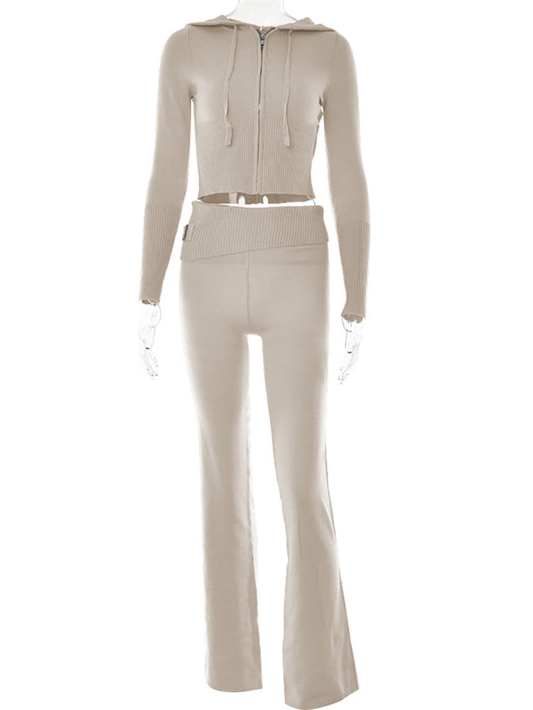 Jet Set Knit Hoodie Set view of the fitted zip-front hooded knit top and matching high-waist trousers (image 7).