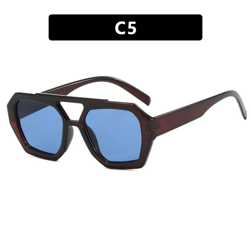 Dark tea oversized sunglasses with blue lenses, supplier style C5.