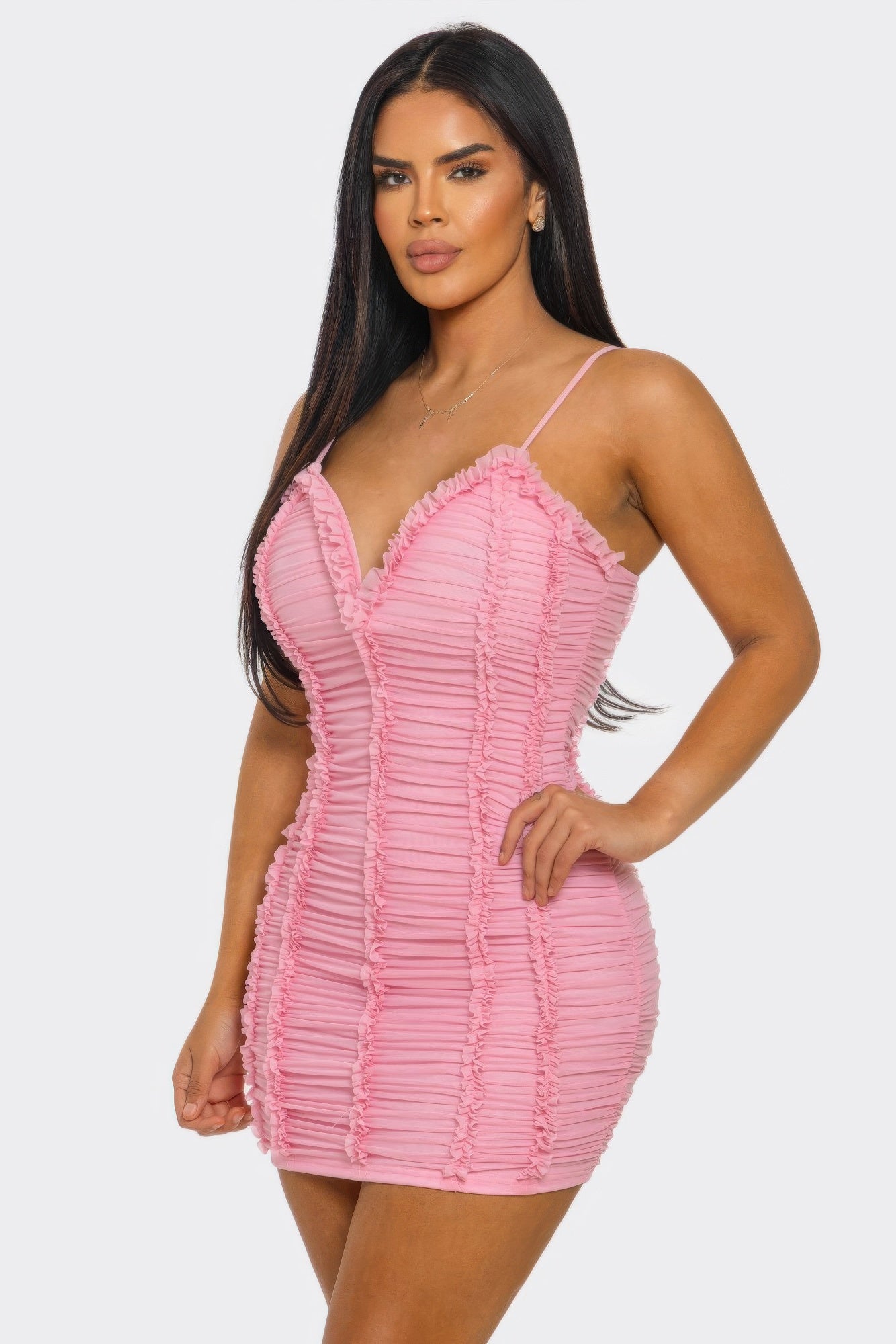 Candy Crush Ruched Mini Dress baby-pink sweetheart neckline and ruched silhouette supplier view 3