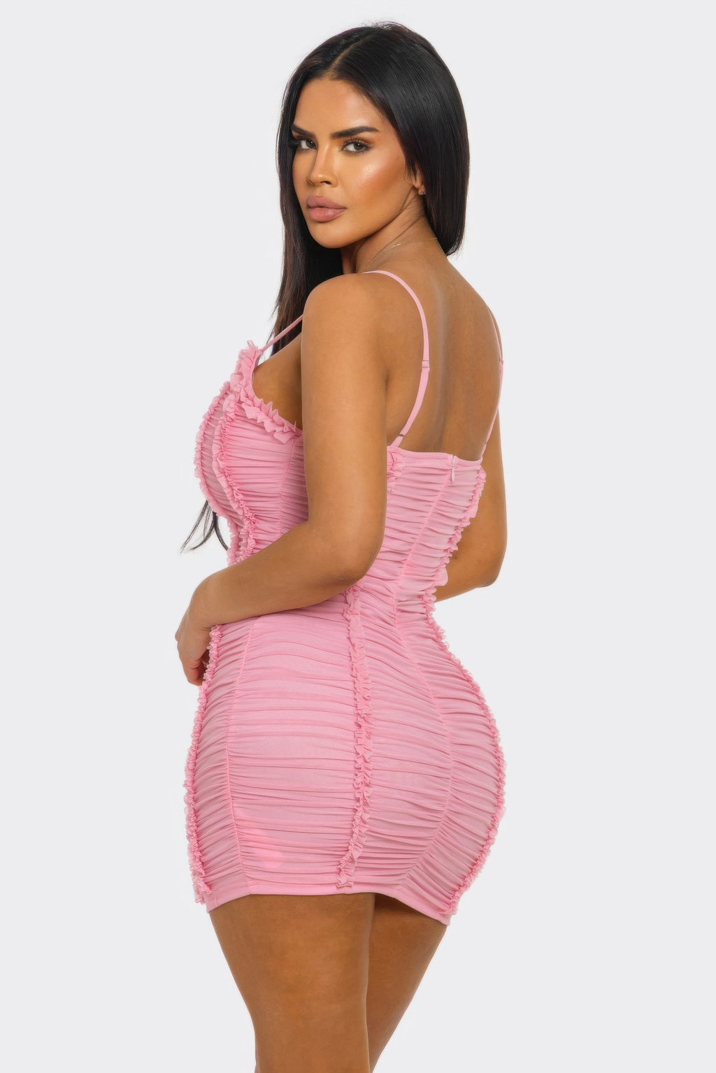 Candy Crush Ruched Mini Dress baby-pink sweetheart neckline and ruched silhouette supplier view 5
