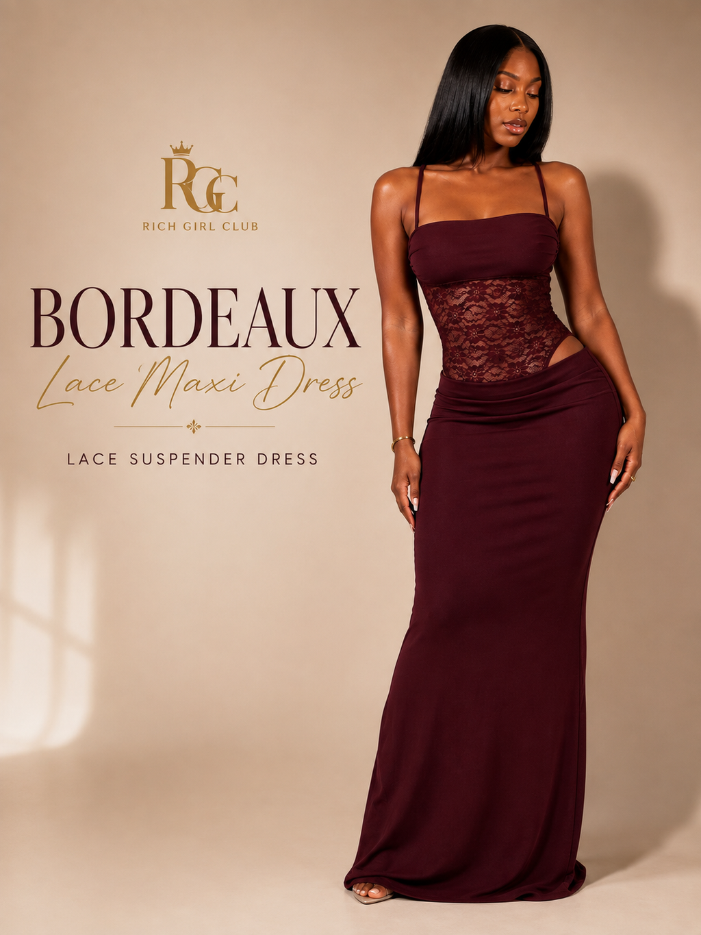 Bordeaux Lace Maxi Dress