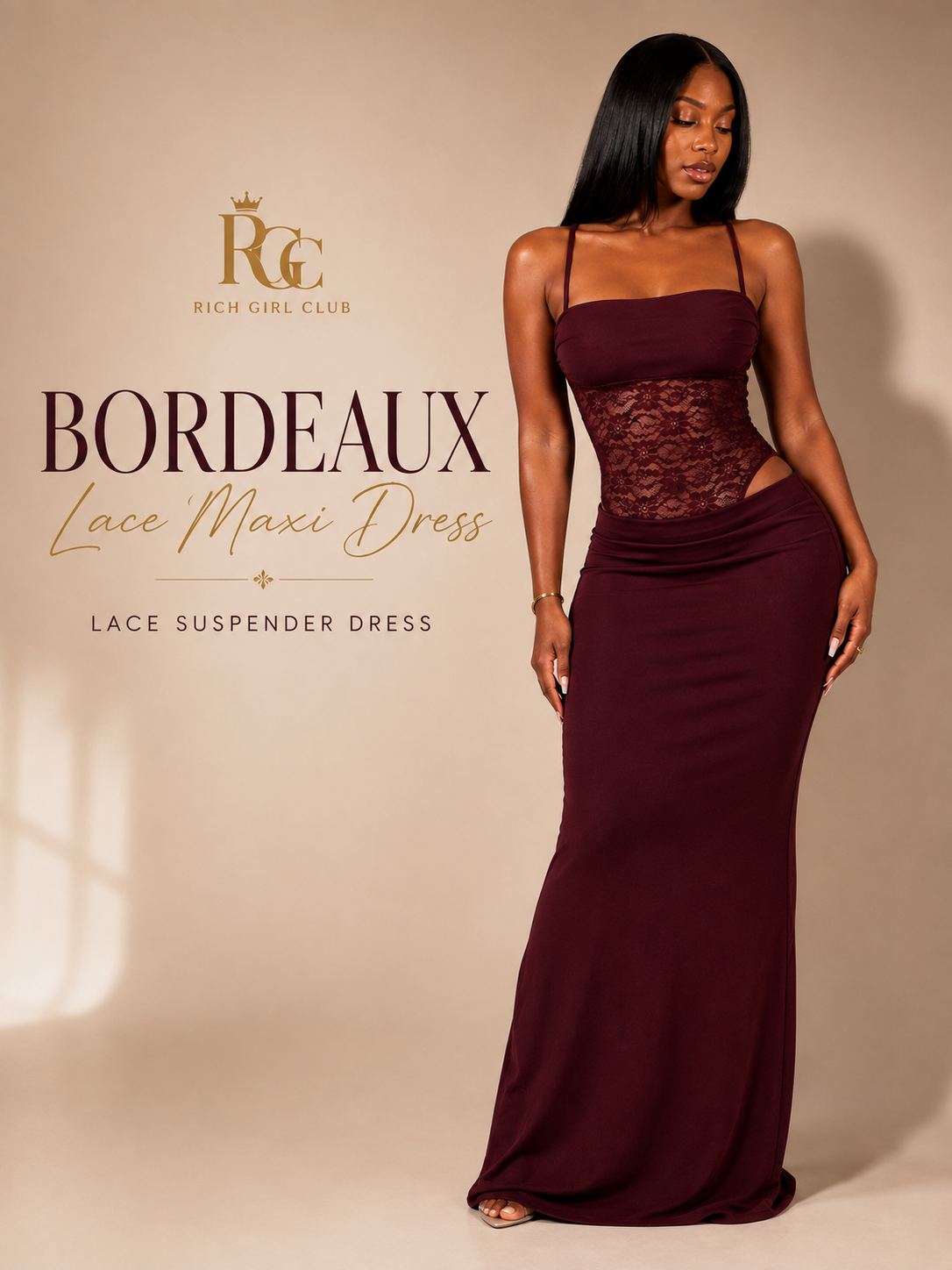 Bordeaux Lace Maxi Dress