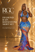 RGC campaign hero for the Diamond Rain Rhinestone Skirt Set with sparkling halter top and long skirt