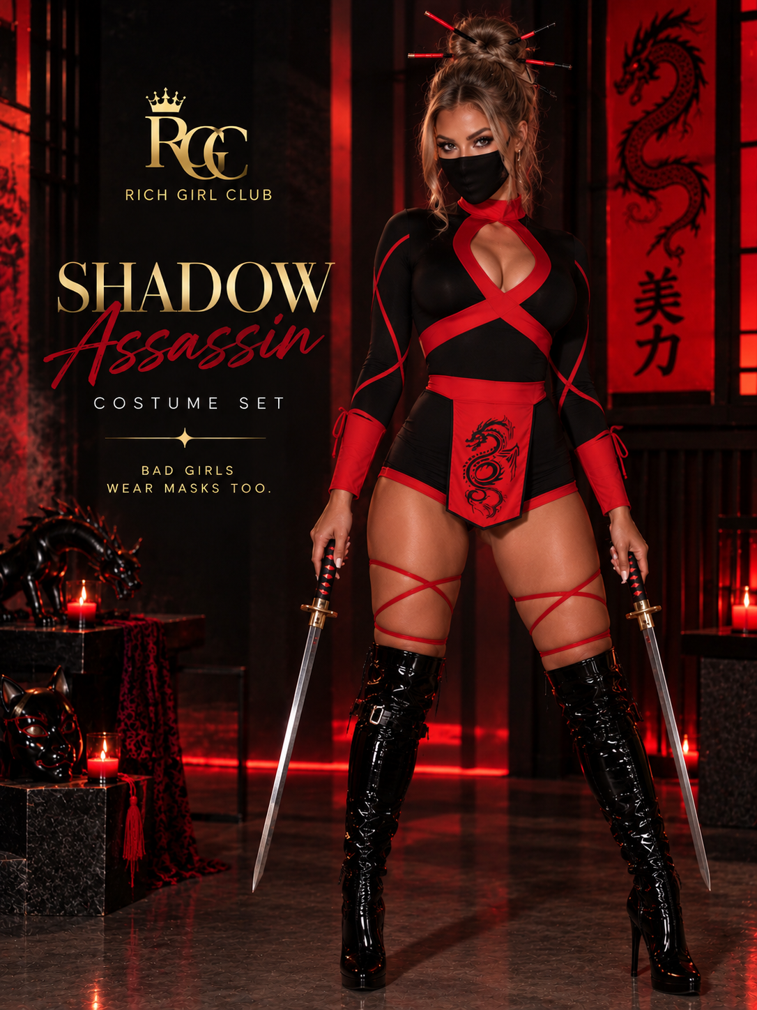 Shadow Assassin women’s costume styling view in the available color design.