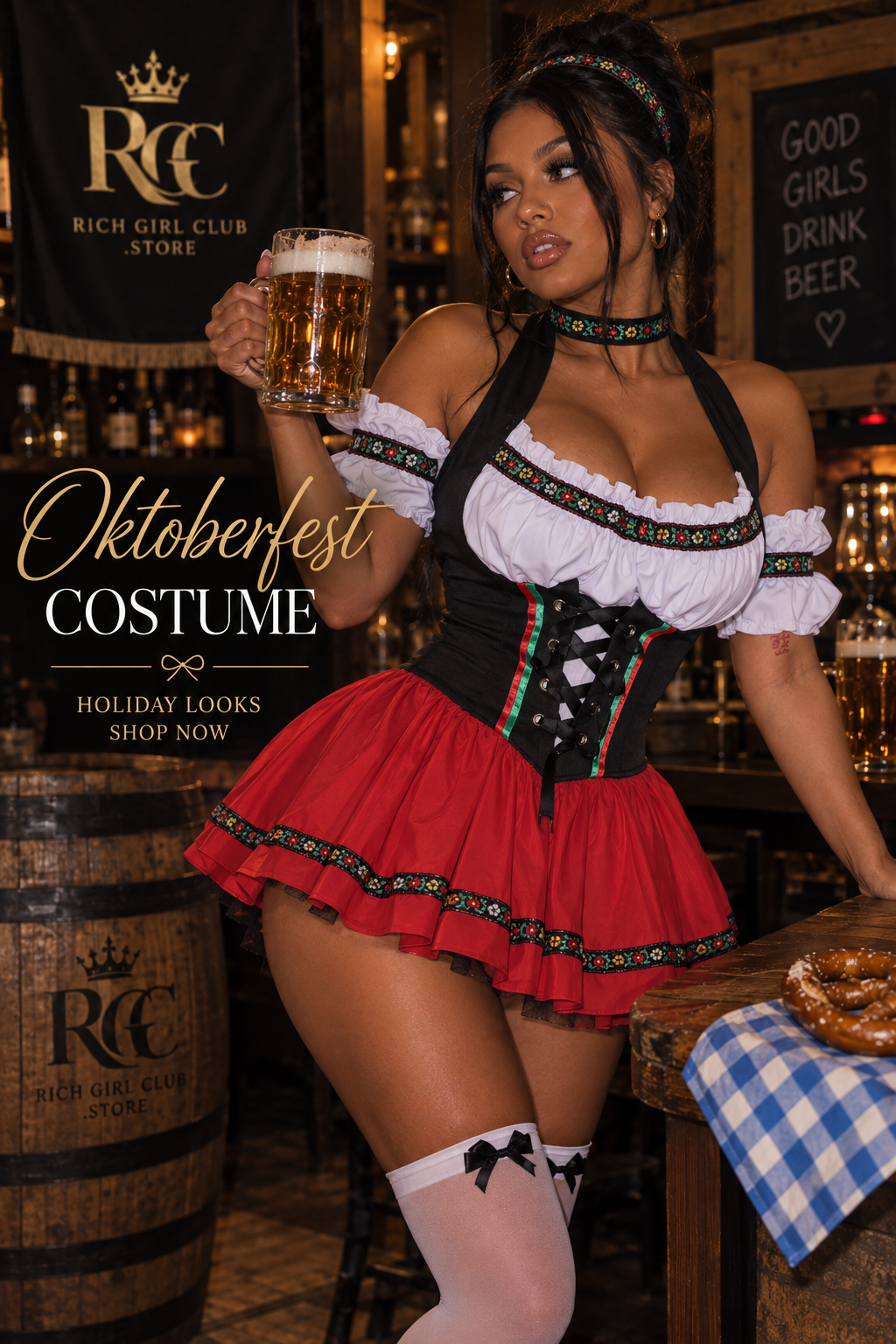 Oktoberfest Costume three-piece dress, headwear and neckwear set.