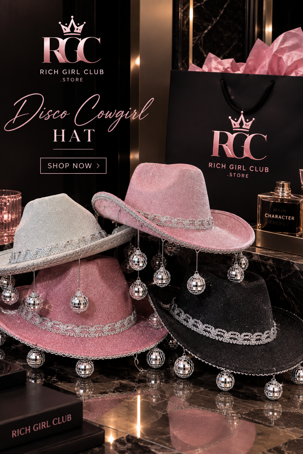 Main Event Glitter Cowboy Hat RGC branded campaign hero