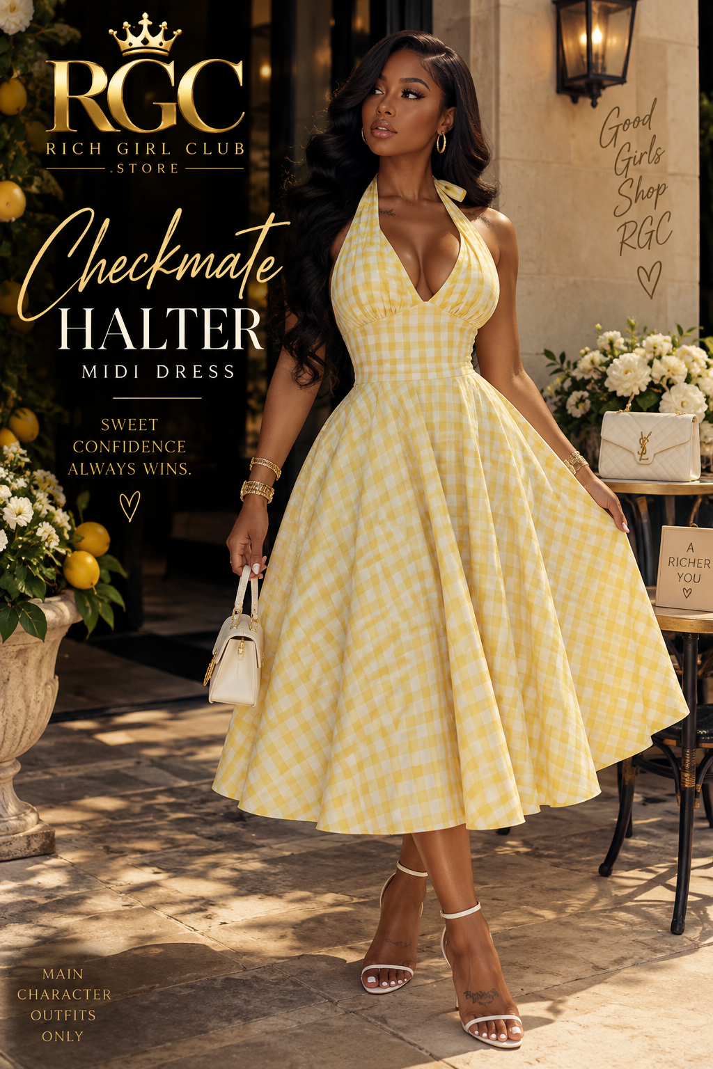 Checkmate Halter Midi Dress