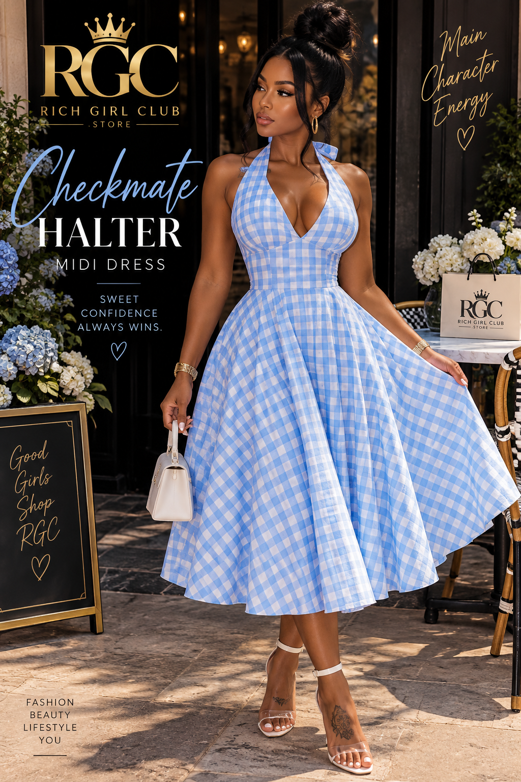 Checkmate Halter Midi Dress