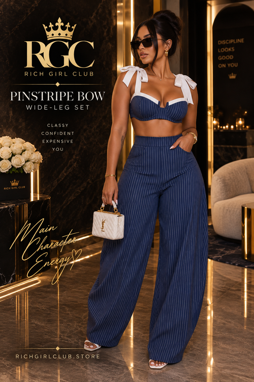 Pinstripe Bow Wide-Leg Set