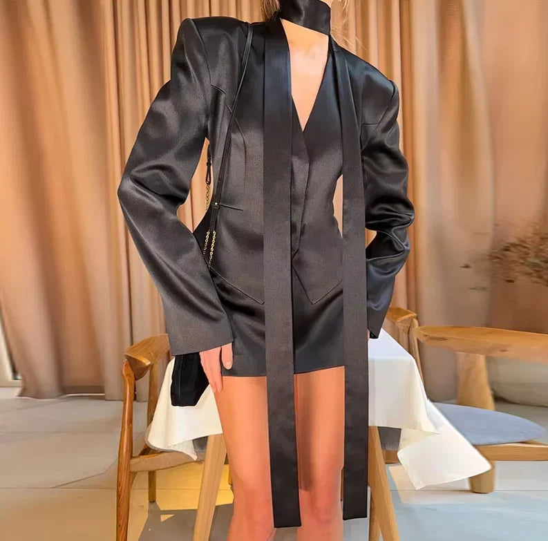 After Hours Satin Blazer Skirt Set