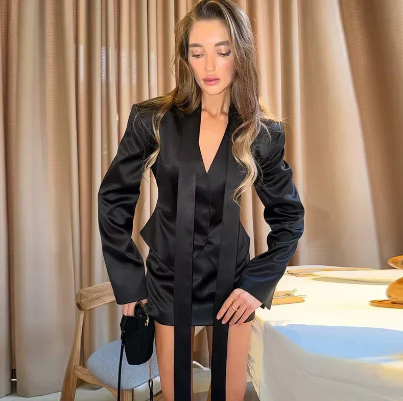 After Hours Satin Blazer Skirt Set