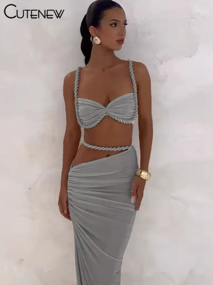 Siren Ribbed Cami & Shirred Maxi Skirt Set