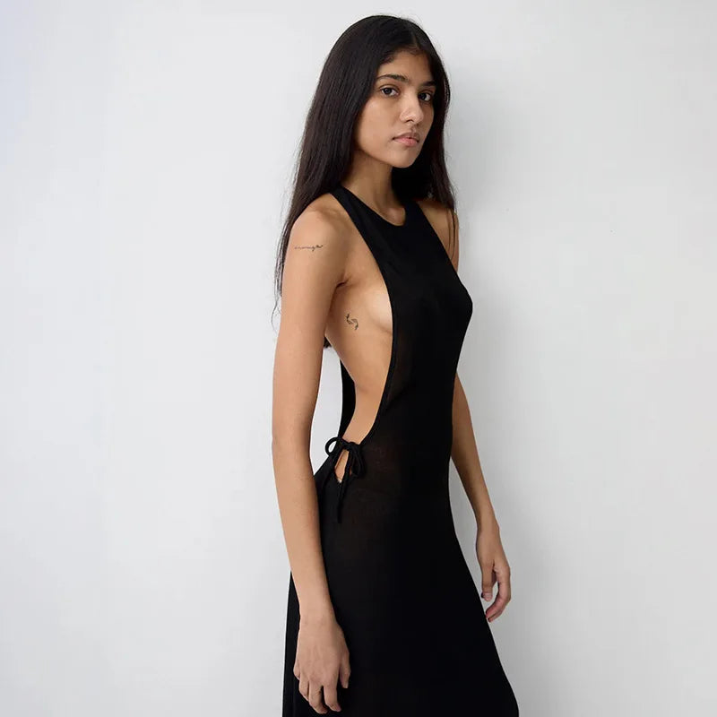 Sun-Kissed Lace-Up Halter Dress