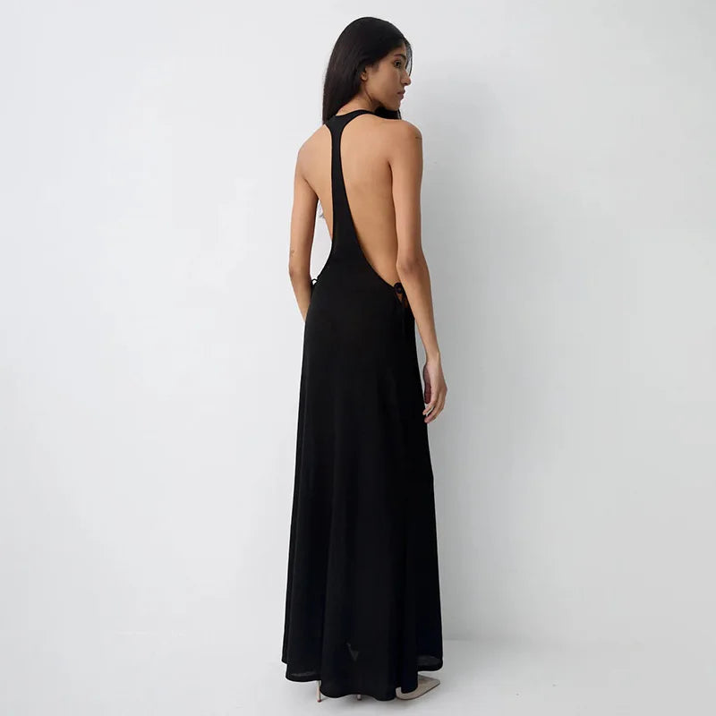 Sun-Kissed Lace-Up Halter Dress