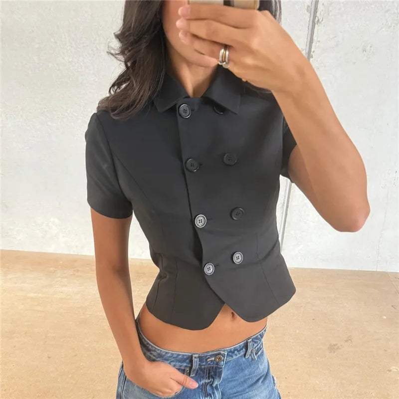 Power Move Double-Breasted Crop Top
