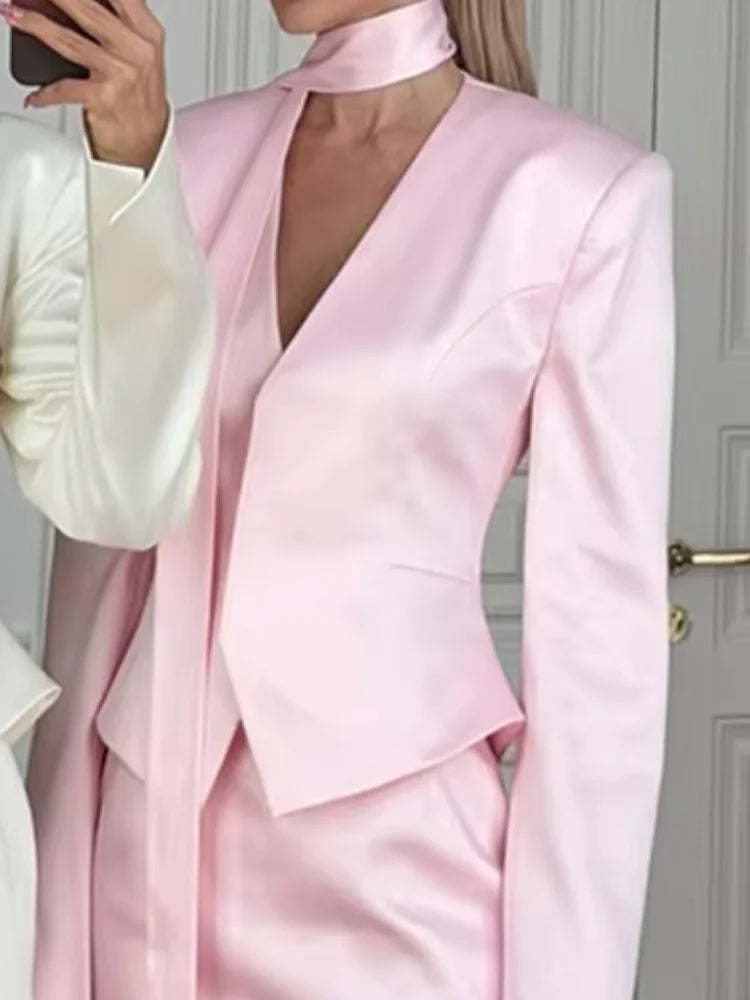 After Hours Satin Blazer Skirt Set