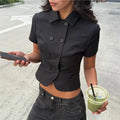 Power Move Double-Breasted Crop Top