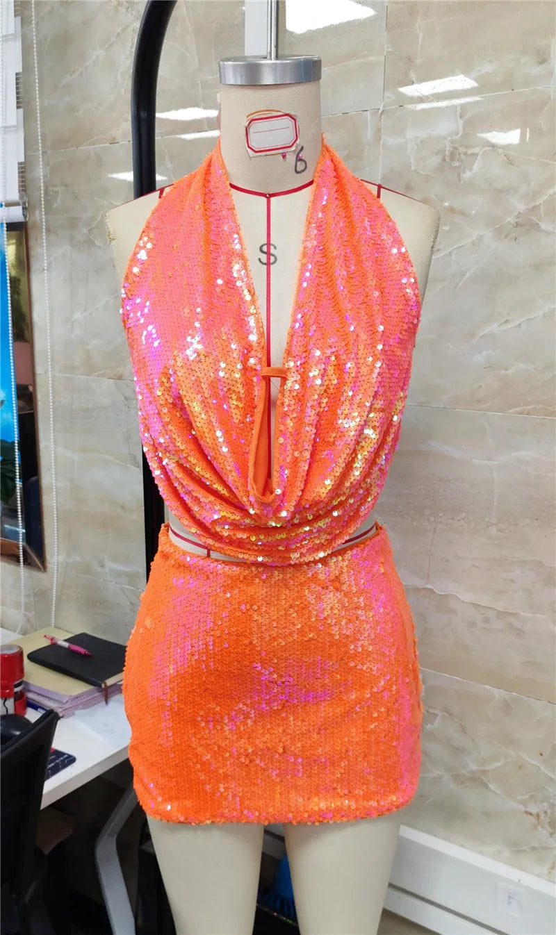 Disco Nights Sequin Skirt Set