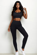 Black Ribbed Crop Top & Leggings Set full-length front view