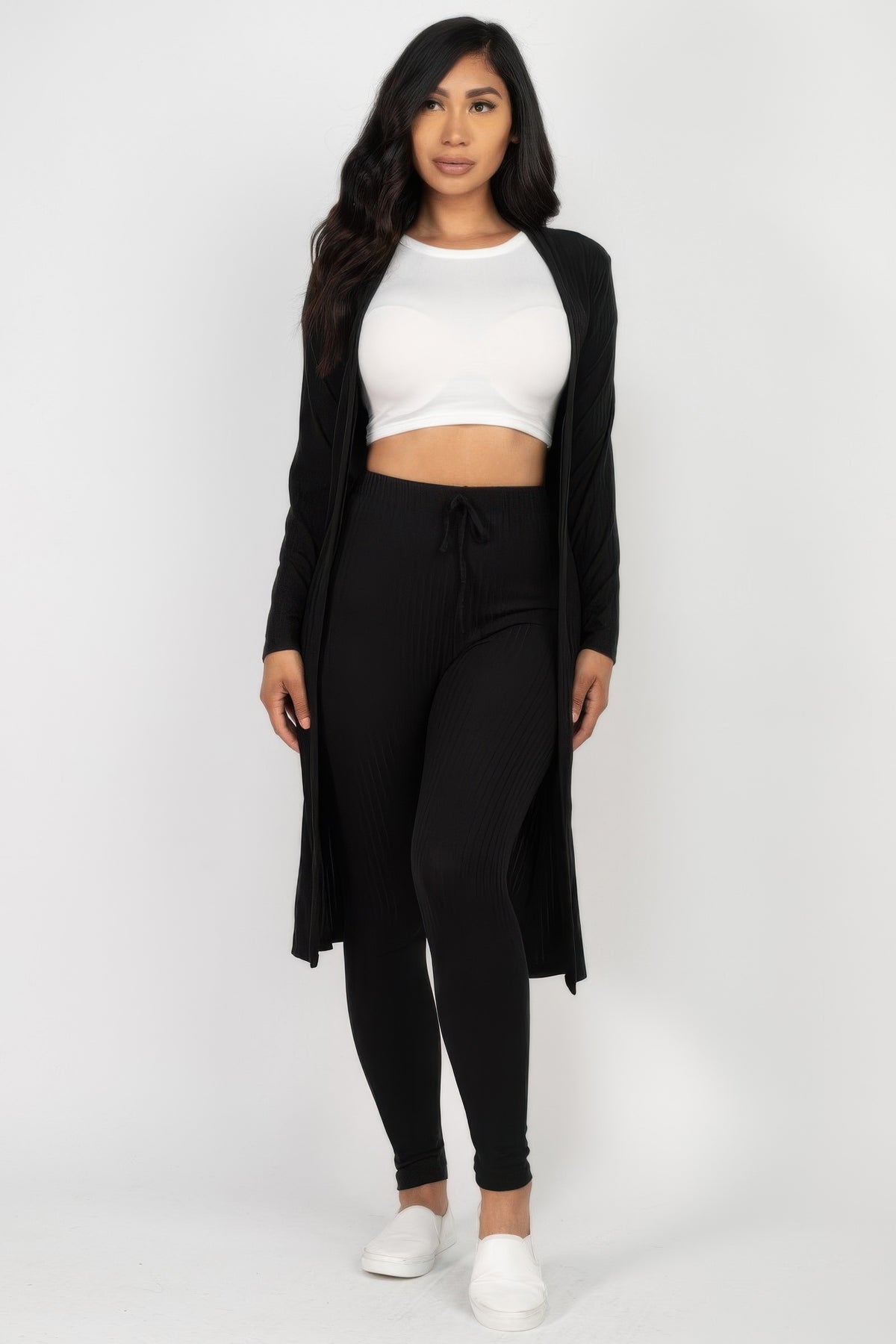 Bright blue Ribbed Long Cardigan & Leggings Set front view