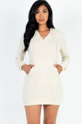 Front view of the beige French Terry Hoodie Mini Dress