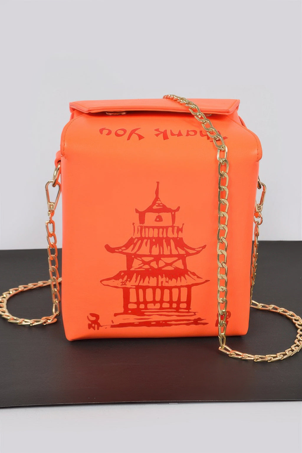 Orange red-gold Chinese To Go Box Clutch alternate front view