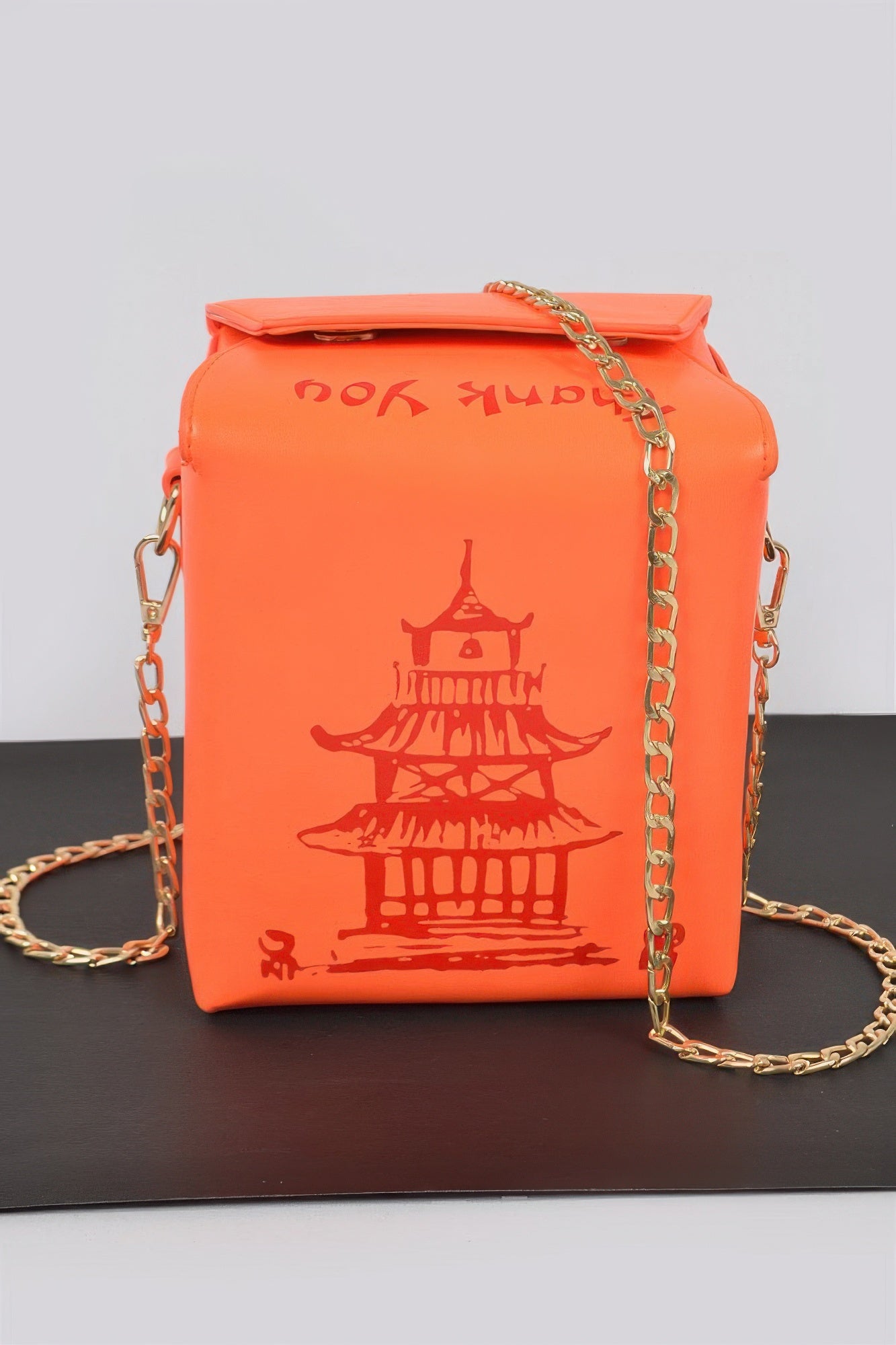 Orange red-gold Chinese To Go Box Clutch alternate front view