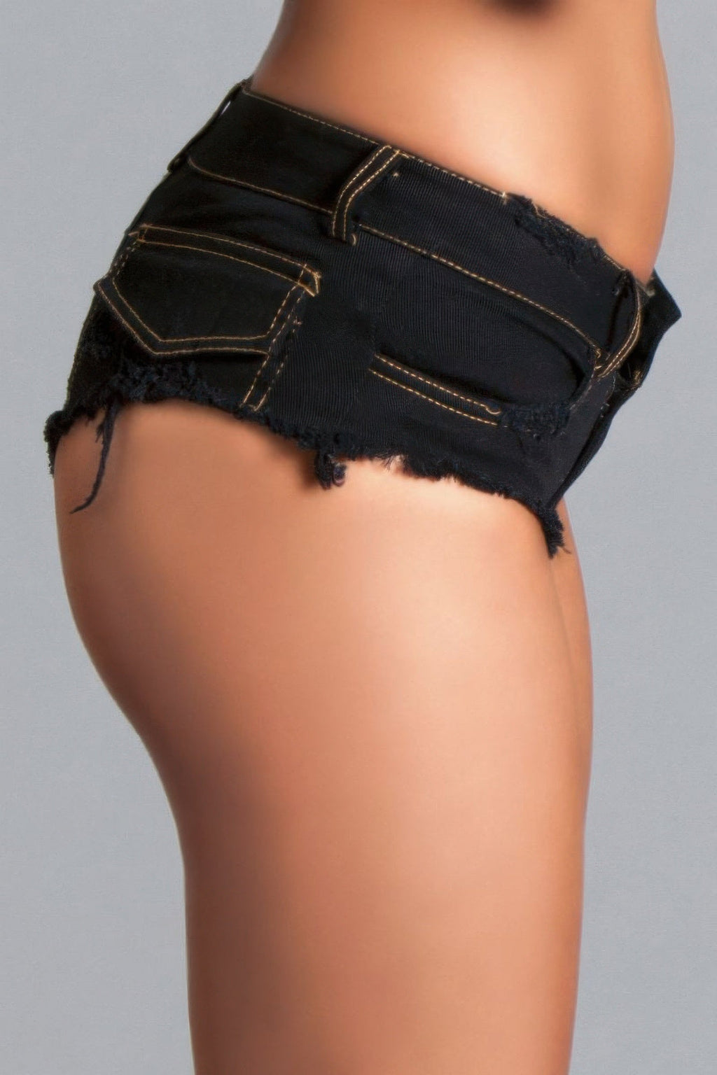 Black Baby Got Back Booty Shorts, side view showing the back flap pocket