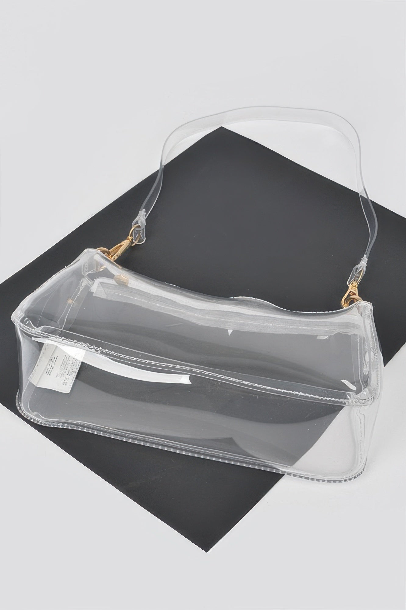 Clear Transparent Shoulder Bag, top and back view showing the clear shoulder strap