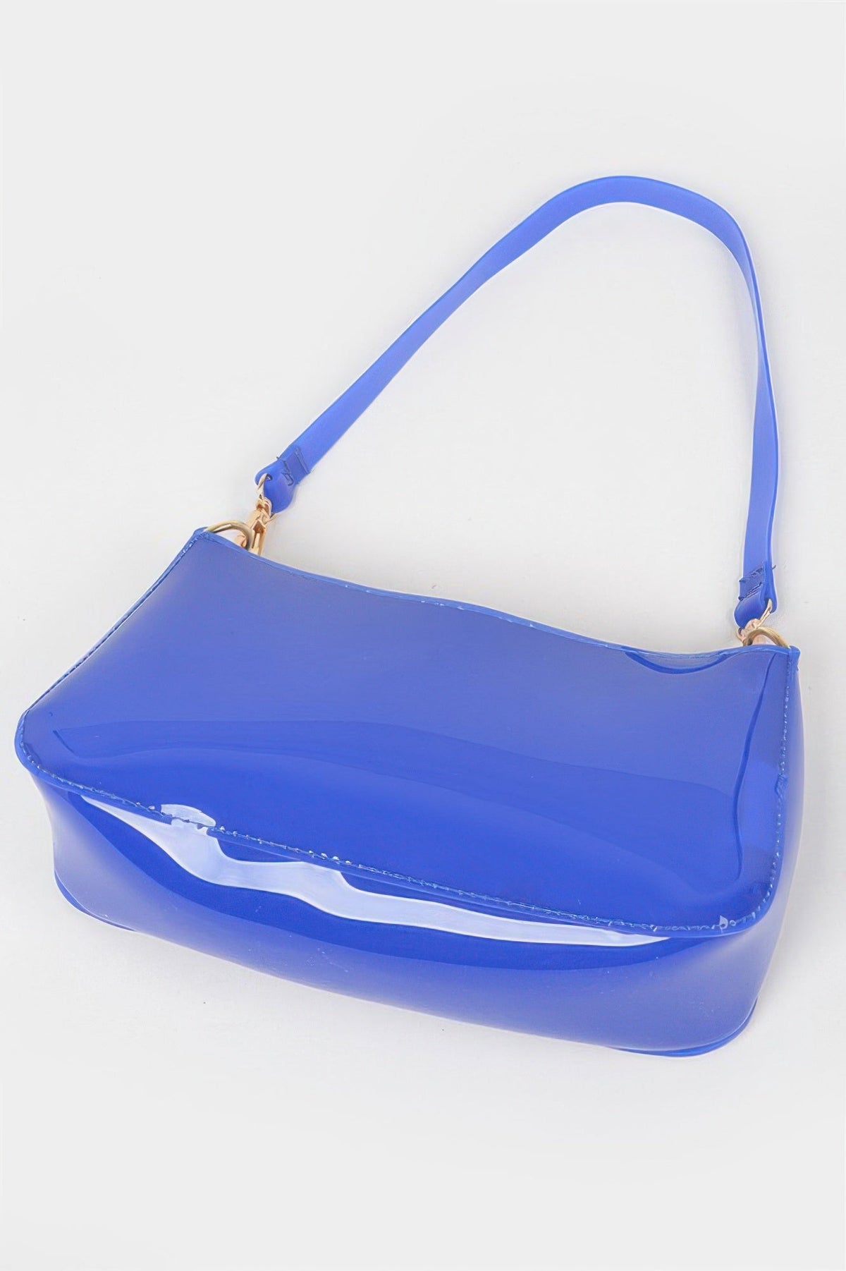 Cobalt Transparent Shoulder Bag, back product view with matching shoulder strap