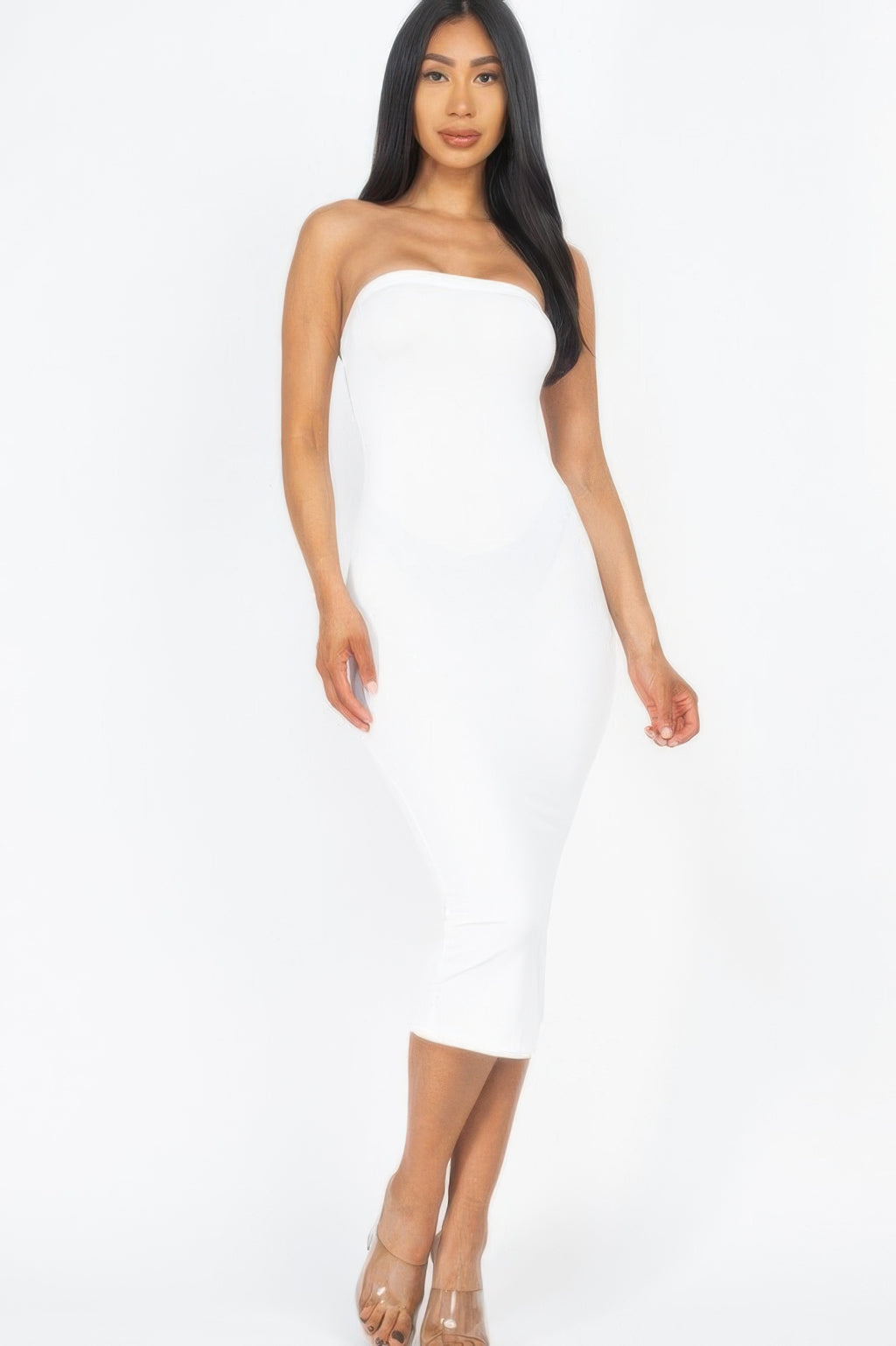 Bare Ambition Midi Dress strapless tube bodycon supplier color and fit view 16