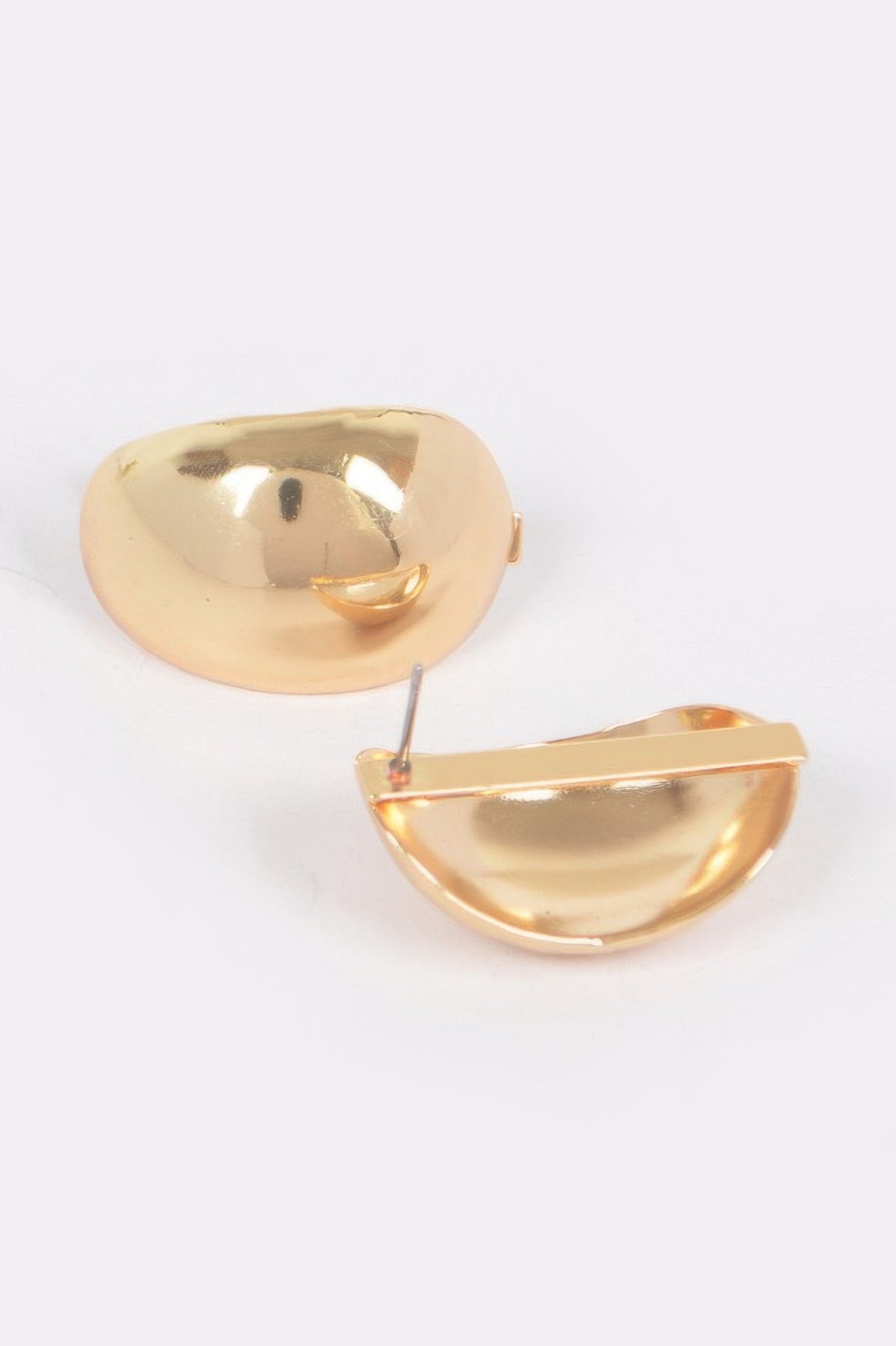 Compact polished sculptural metal earrings, product view 1