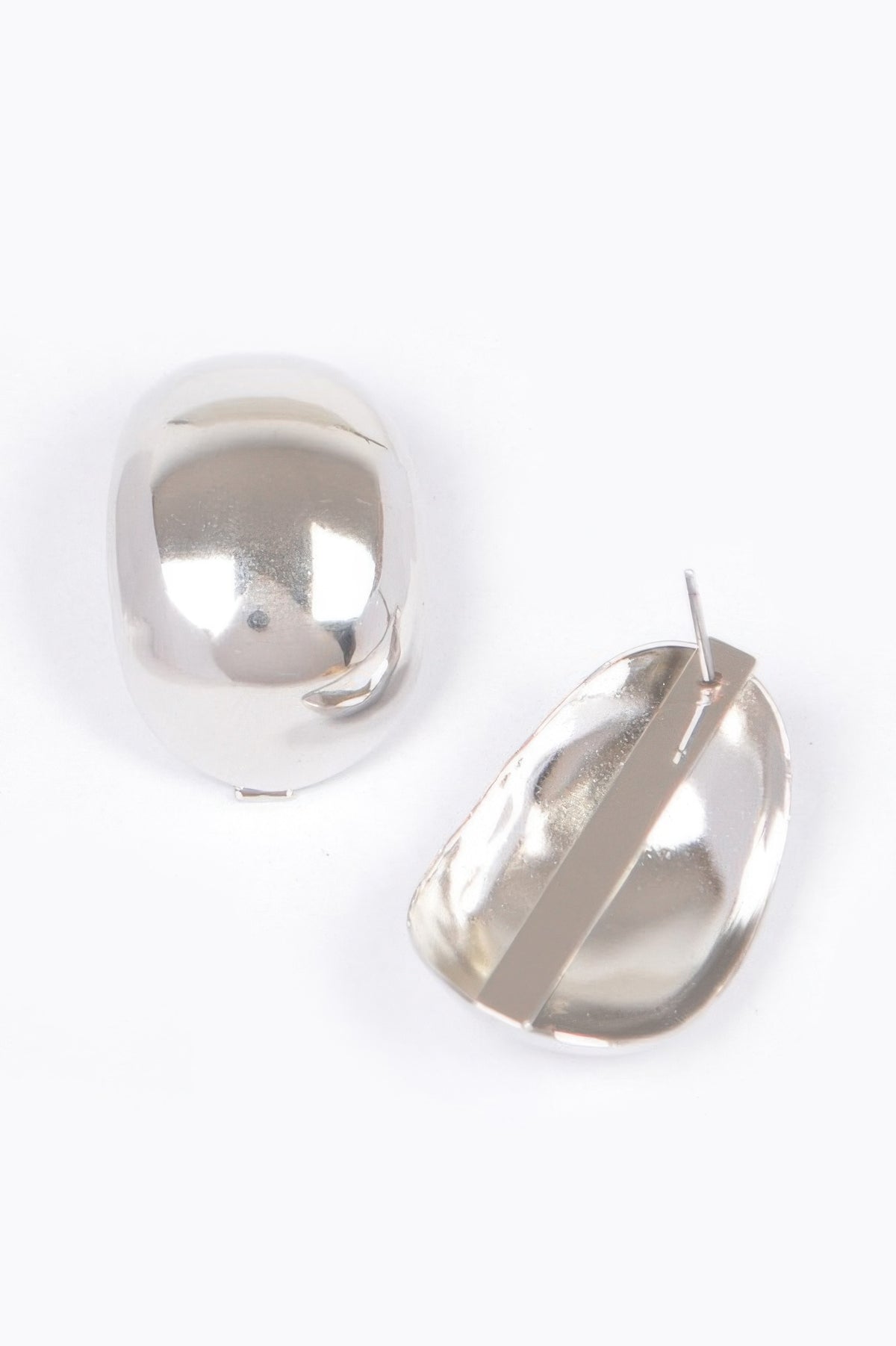 Compact polished sculptural metal earrings, product view 4