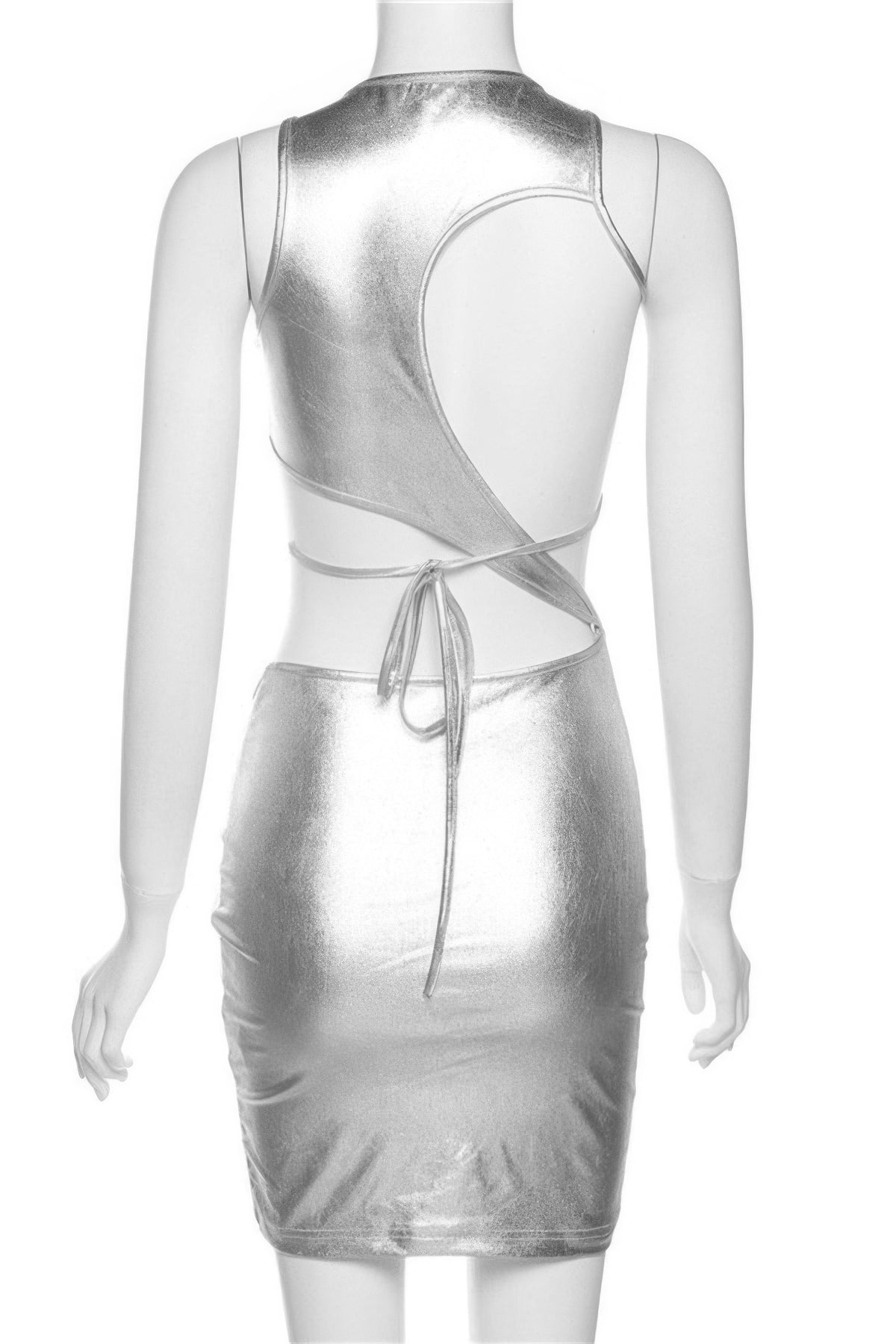 Silver metallic ruched open-back mini dress, product view 6