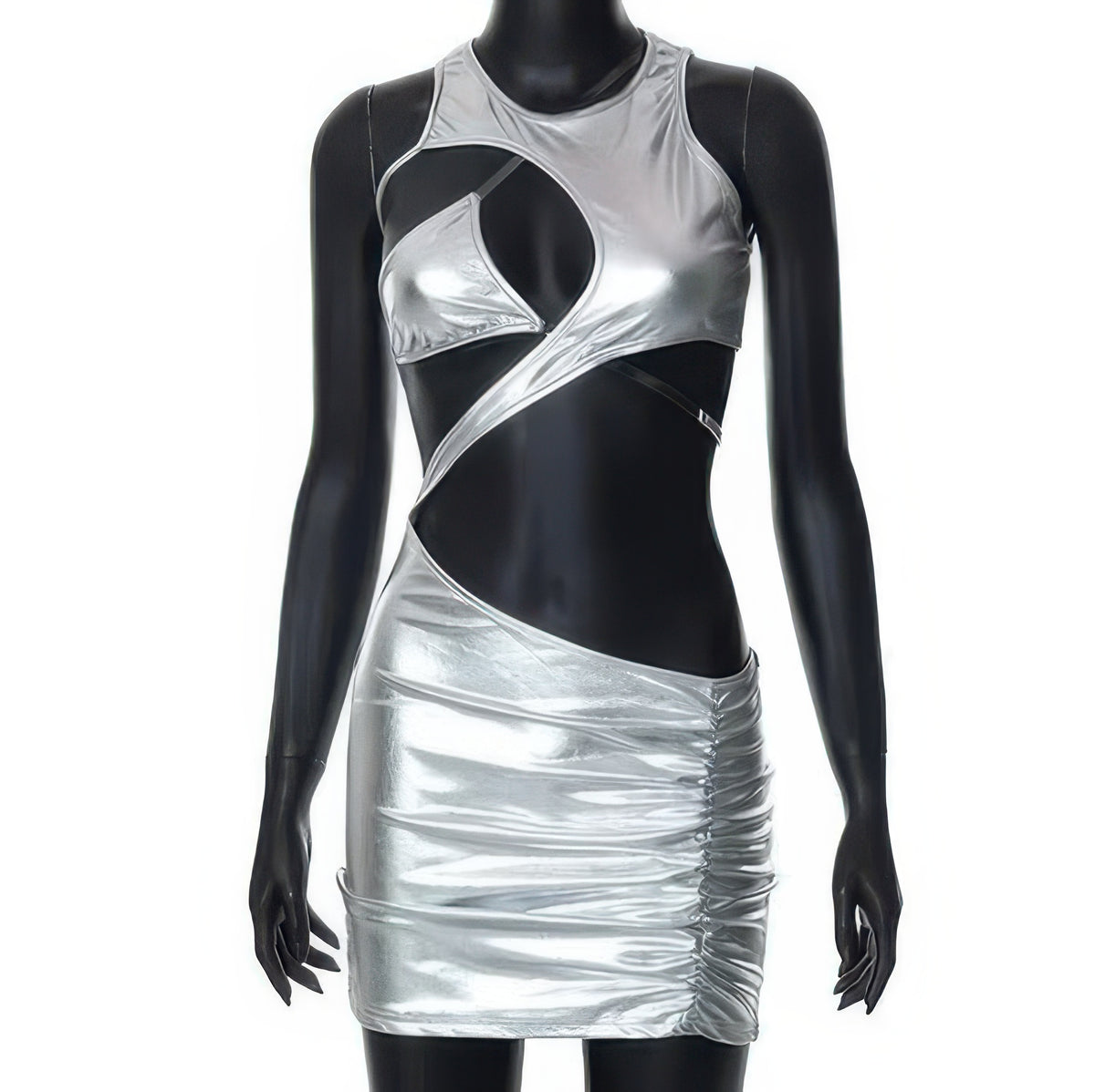 Silver metallic ruched open-back mini dress, product view 7