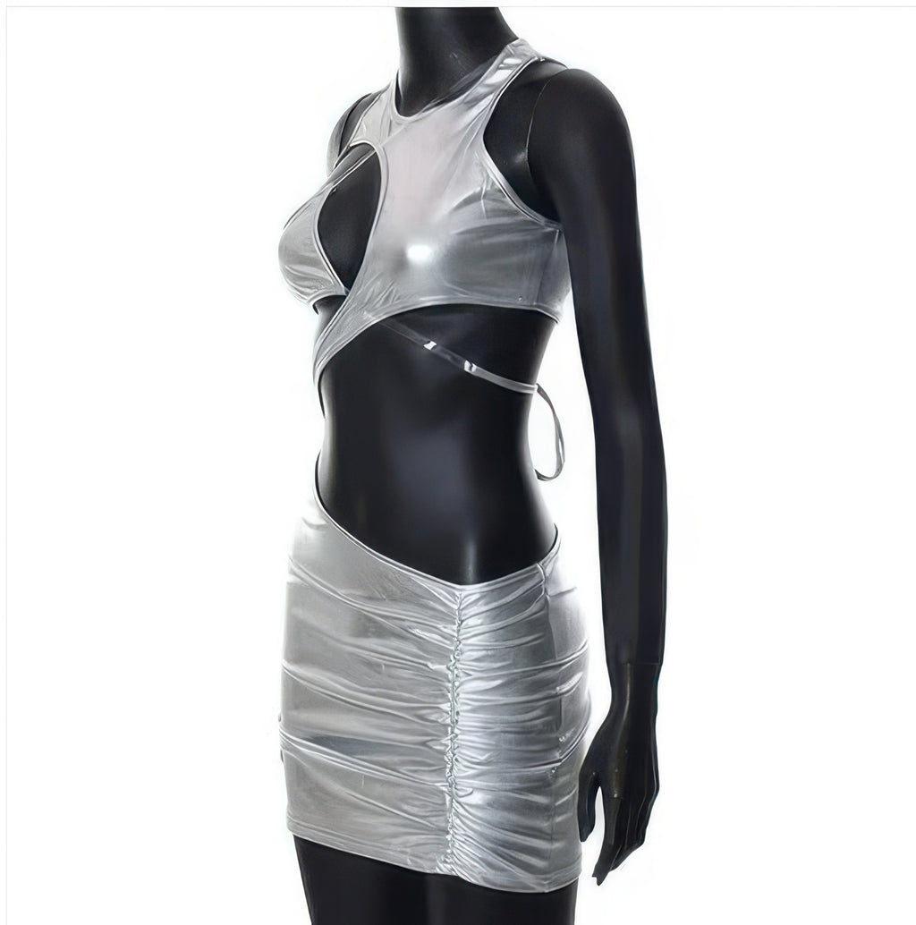 Silver metallic ruched open-back mini dress, product view 8
