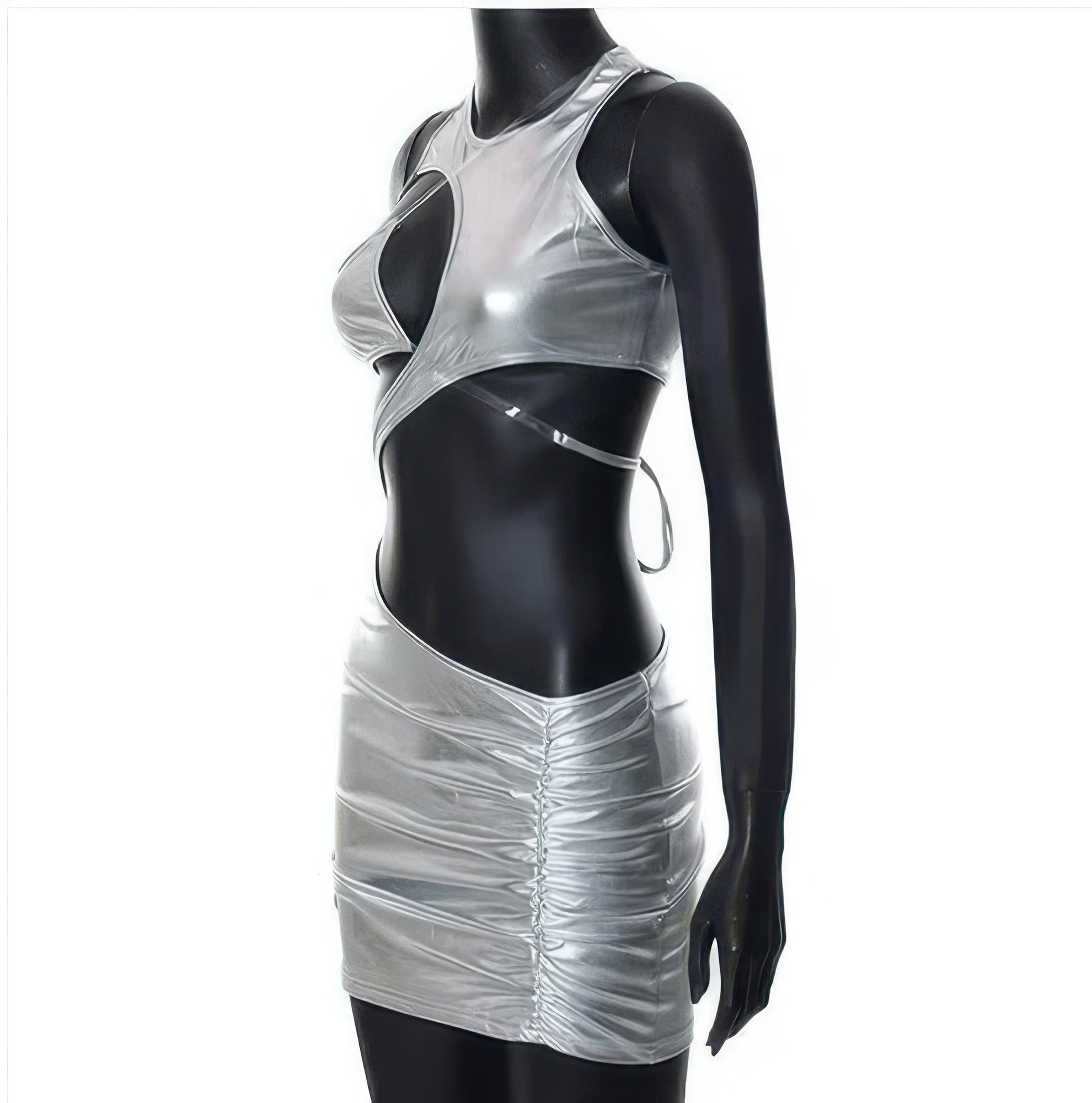 Silver metallic ruched open-back mini dress, product view 8
