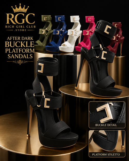 After Dark Buckle Platform Sandals RGC detail showing six mapped solid colorways