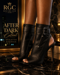 RGC campaign close-up of black After Dark Cutout Stiletto Sandals on a model with warm brown skin