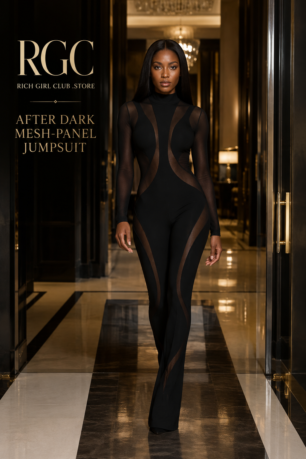 After Dark Mesh-Panel Jumpsuit RGC adult-model campaign hero