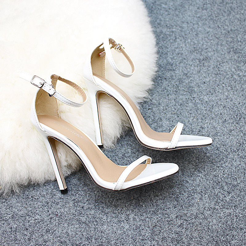 Red Room Barely-There Stilettos glossy white pair with high thin heels