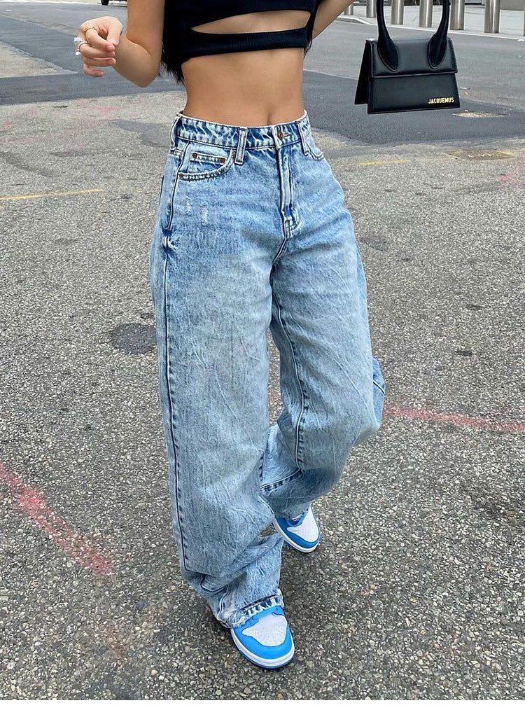 Main Character Jeans in washed light blue, wide-leg front view