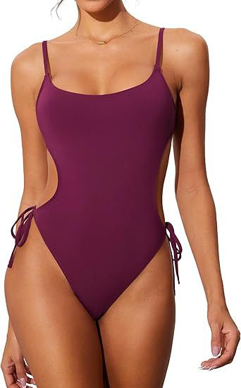Poolside Power Cutout One-Piece in Wine Red, front view