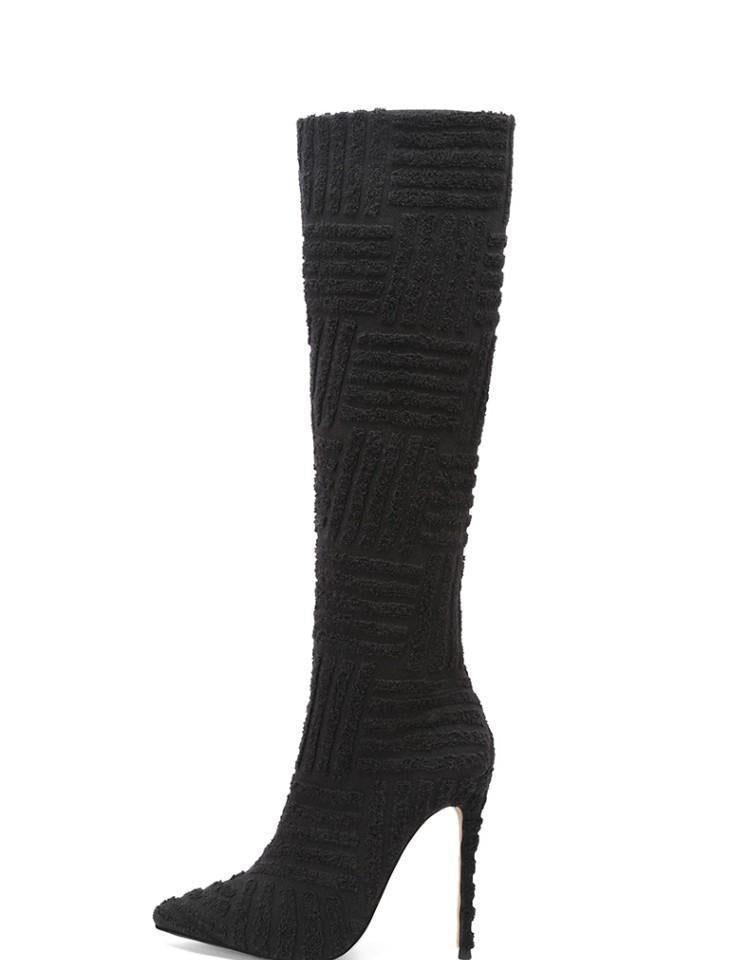 Black Main Character Suede Stiletto Boot side product view